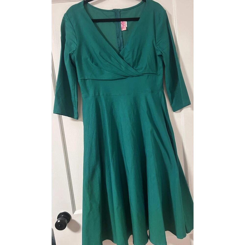 Pinup Couture PUG Erin Swing Dress Green Stretch Vintage Style Size XL No Belt - Picture 2 of 10
